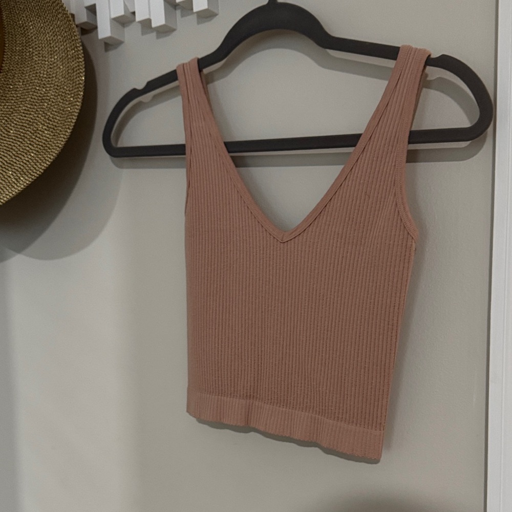 Free People Ribbed V-Neck Mauve Tank Top